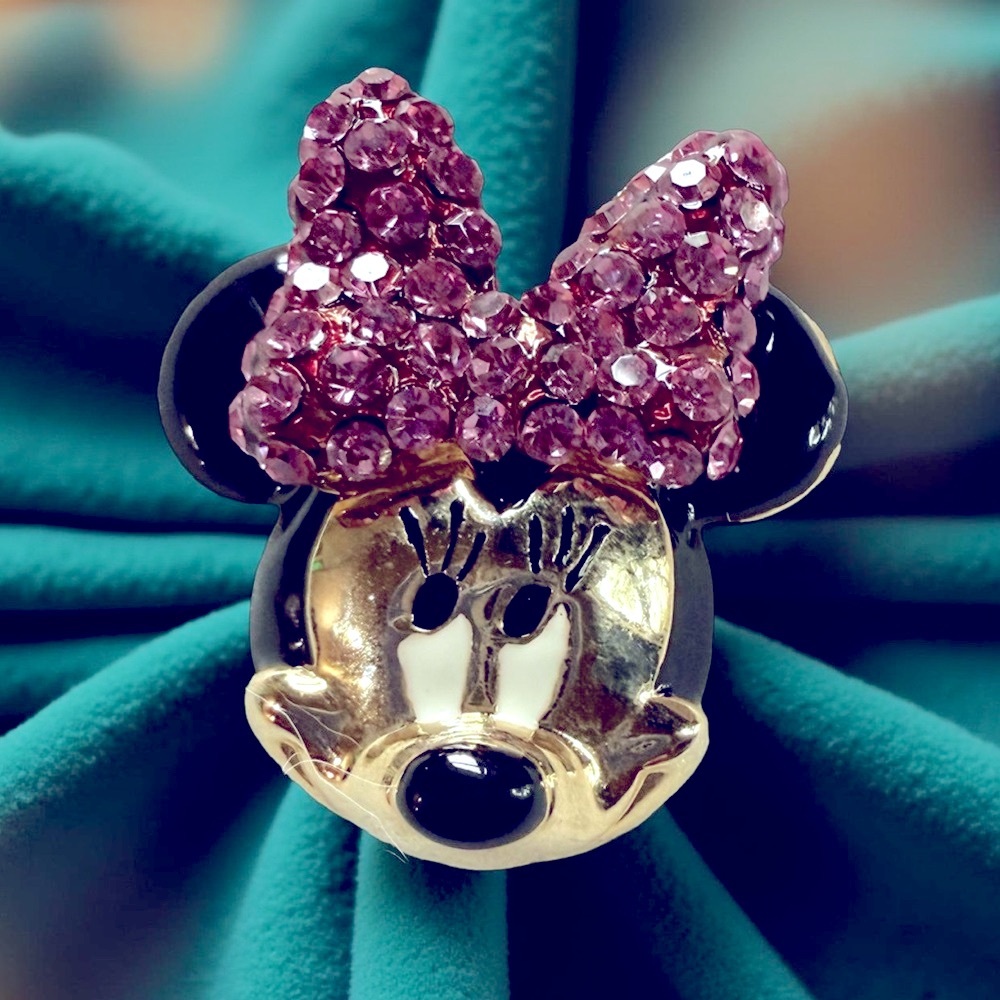 Vintage Minnie Mouse‎ Rhinestone Brooch Gold Tone Disney Style Pin